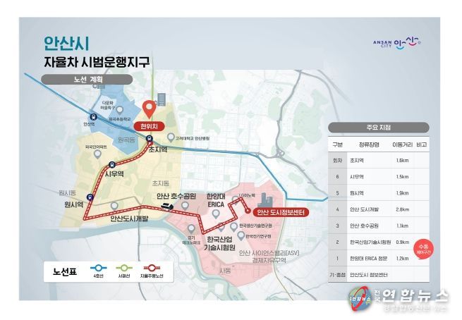 안산시 자율주행자동차 시범 운행계획 노선도(안)
