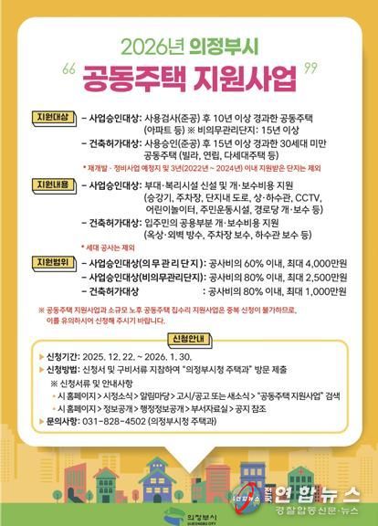 의정부시, 2026년 공동주택 지원사업 대상 모집