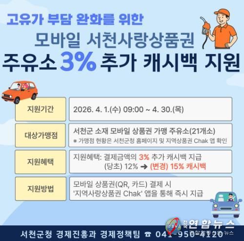 서천군, 주유소 결제 최대 15% 할인