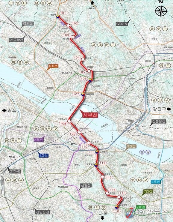 서부선 도시철도 노선도